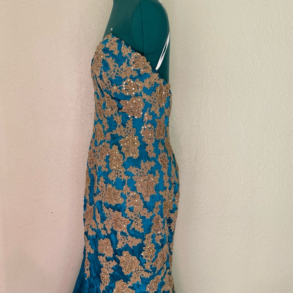 **Jovani Sweetheart Turquoise Lace Satin Mermaid Evening Gown 14 - Picture 8 of 8